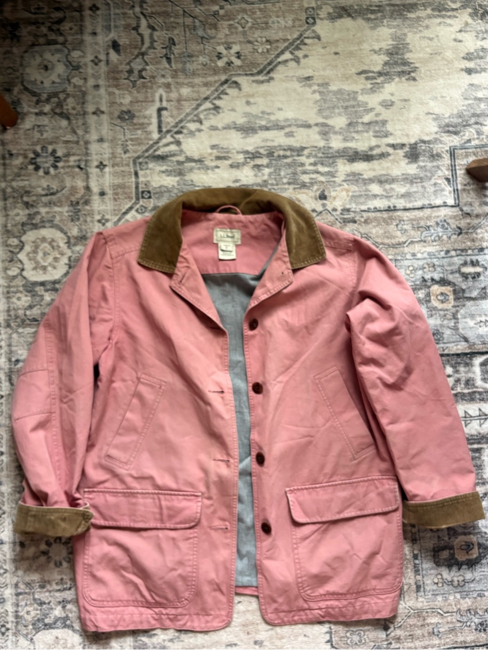 Vintage 90s LL BEAN barn chore coat in baby pink brown corduroy sz M 100% cotton - Picture 7 of 16